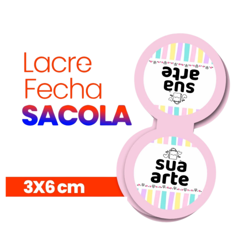 96 UN | ADESIVO LACRE FECHA SACOLA PERSONALIZADO - 3x6cm