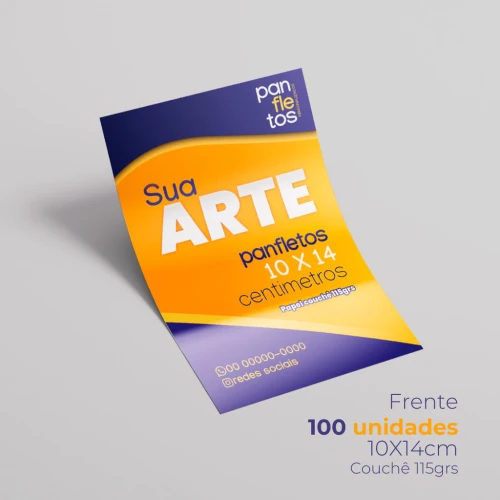 100un| PANFLETOS PERSONALIZADOS 10 X 14cm - FRENTE - COUCHÊ 115 grs